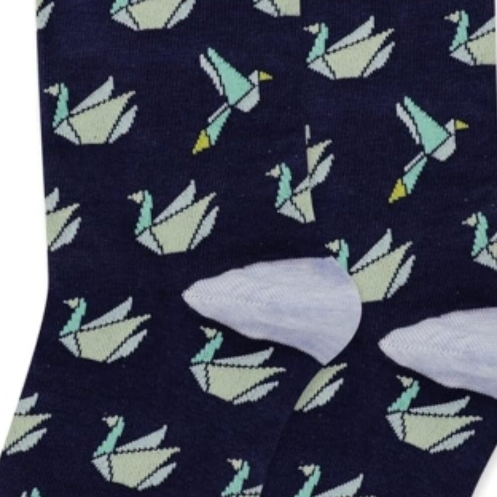 Hot Sox Men's Origami Crane Crew 1 Pair Pack, Navy, Mens Shoe Size 6-12.5 - Picture 4 of 4
